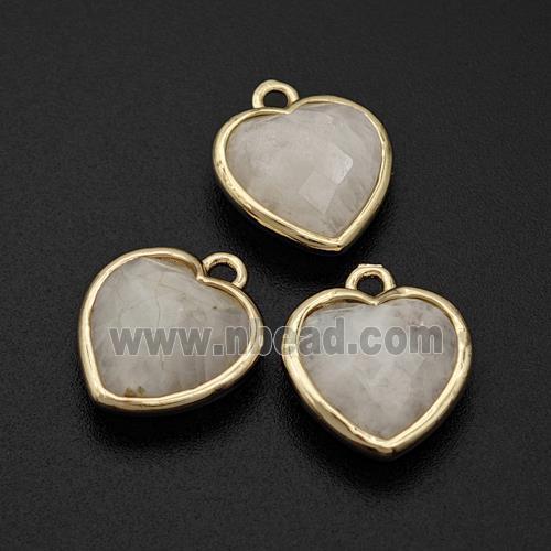 Natural White Moonstone Heart Pendant Faceted Gold Plated