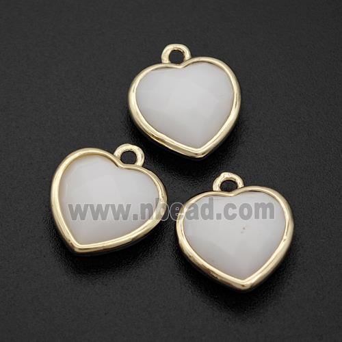 White Porcelain Heart Pendant Faceted Gold Plated