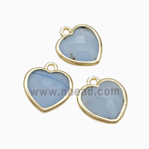 Blue Dye Jade Heart Pendant Faceted Gold Plated