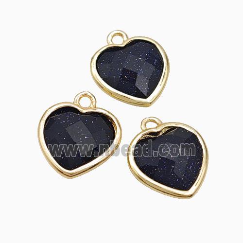 Blue Sandstone Heart Pendant Faceted Gold Plated