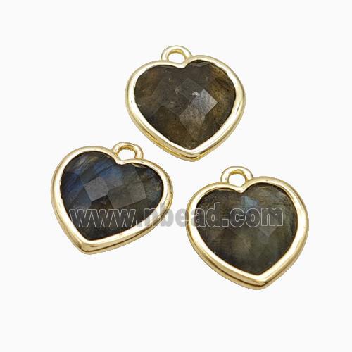 Natural Labradorite Heart Pendant Faceted Gold Plated