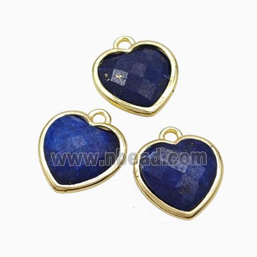 Natural Blue Lapis Lazuli Heart Pendant Dye Faceted Gold Plated