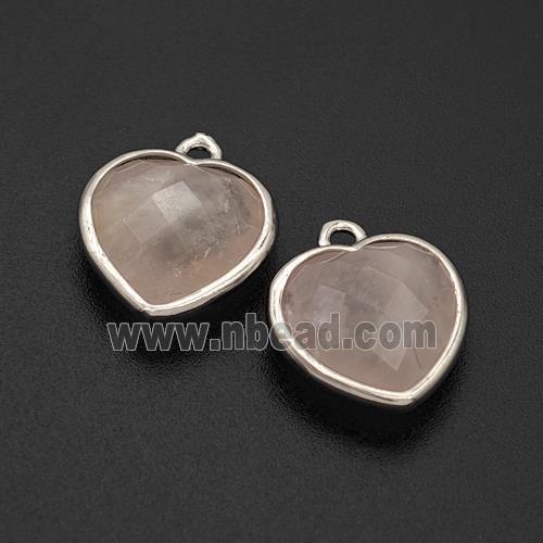 Natural Pink Rose Quartz Heart Pendant Faceted Platinum Plated