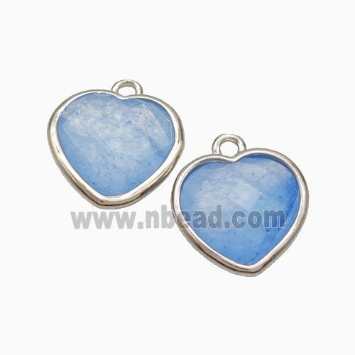 Blue Dye Jade Heart Pendant Faceted Platinum Plated