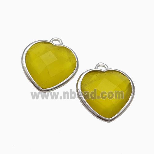 Olive Lemon Jade Heart Pendant Faceted Platinum Plated