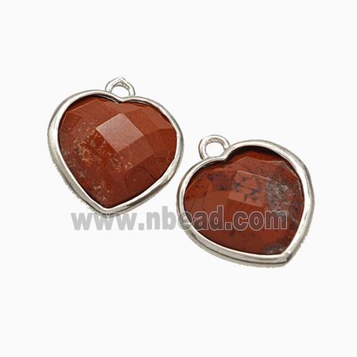 Natural Red Jasper Heart Pendant Faceted Platinum Plated