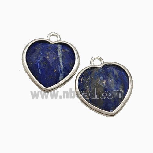 Natural Blue Lapis Lazuli Heart Pendant Faceted Platinum Plated