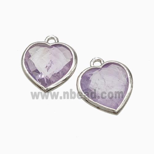 Natural Lt.purple Amethyst Heart Pendant Faceted Platinum Plated