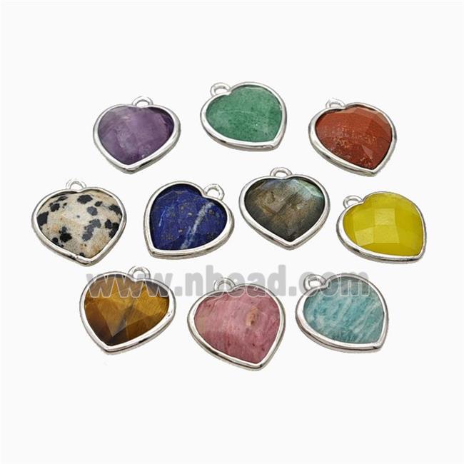 Natural Gemstone Heart Pendant Faceted Platinum Plated Mixed