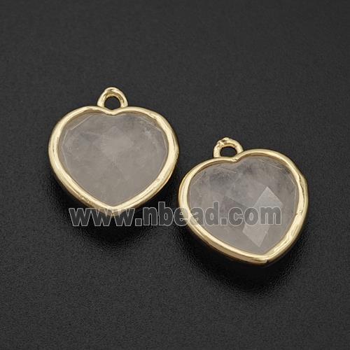 Natural Clear Quartz Heart Pendant Faceted Gold Plated