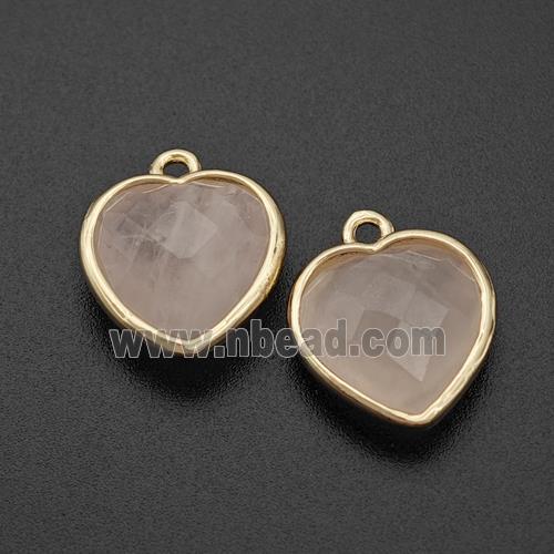 Natural Pink Rose Quartz Heart Pendant Faceted Gold Plated