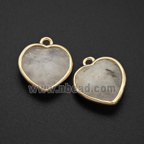 Natural White Moonstone Heart Pendant Faceted Gold Plated