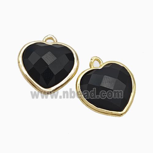 Black Obsidian Heart Pendant Faceted Gold Plated