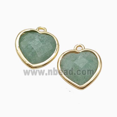 Natural Green Aventurine Heart Pendant Faceted Gold Plated