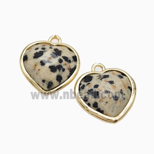 Natural Black Dalmatian Jasper Heart Pendant Faceted Gold Plated