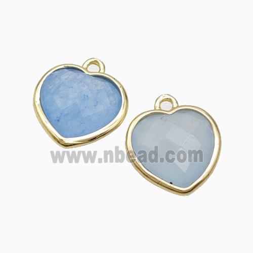 Blue Dye Jade Heart Pendant Faceted Gold Plated