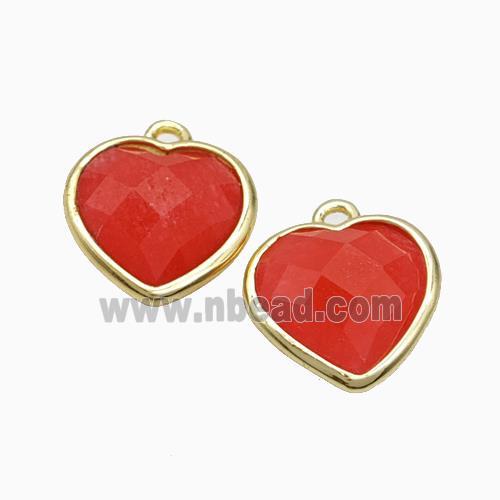 Red Dye Jade Heart Pendant Faceted Gold Plated