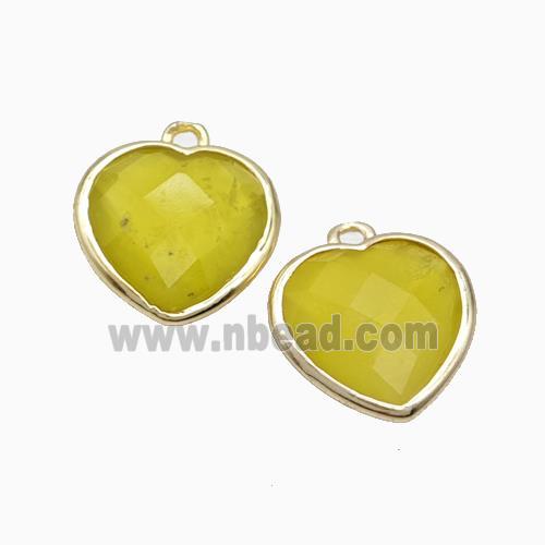 Olive Lemon Jade Heart Pendant Faceted Gold Plated