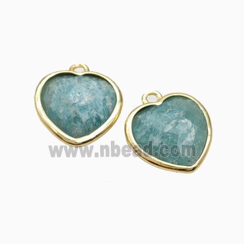 Natural Green Amazonite Heart Pendant Faceted Gold Plated