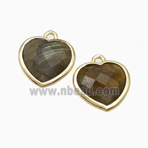 Natural Labradorite Heart Pendant Faceted Gold Plated