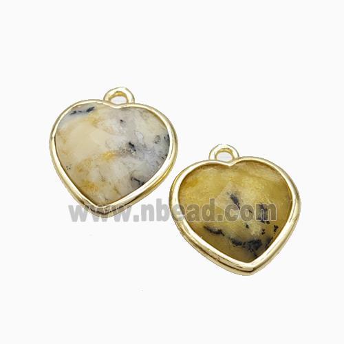 Natural Yellow Moss Opal Heart Pendant Faceted Gold Plated