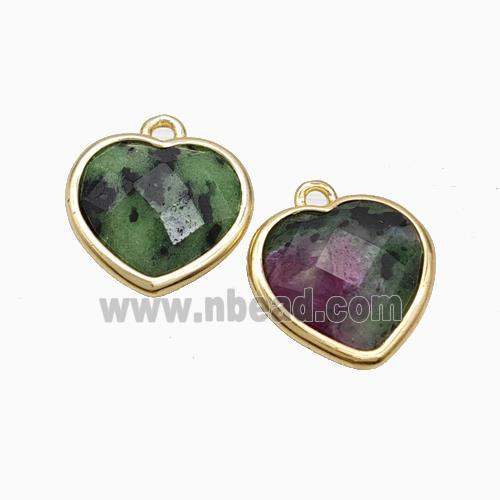 Natural Ruby In Zoisite Heart Pendant Green Faceted Gold Plated