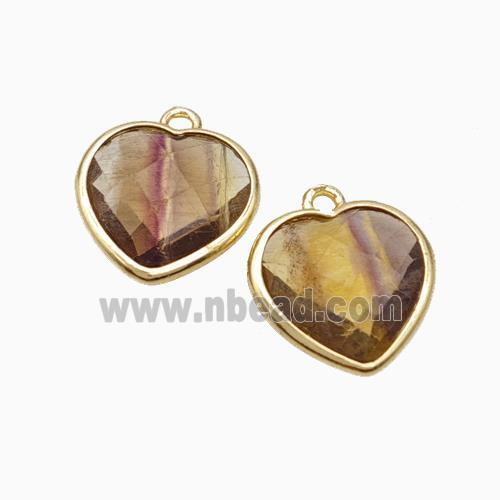 Natural Yellow Fluorite Heart Pendant Faceted Gold Plated