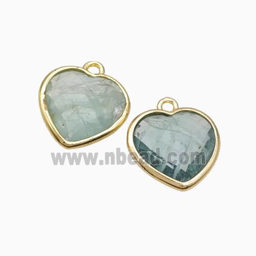 Natural Green Fluorite Heart Pendant Faceted Gold Plated