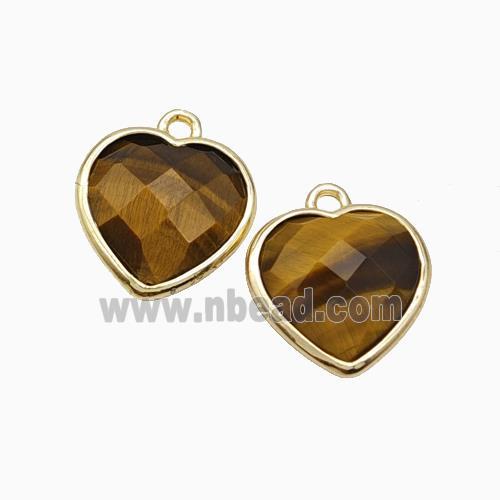 Natural Tiger Eye Stone Heart Pendant Faceted Gold Plated