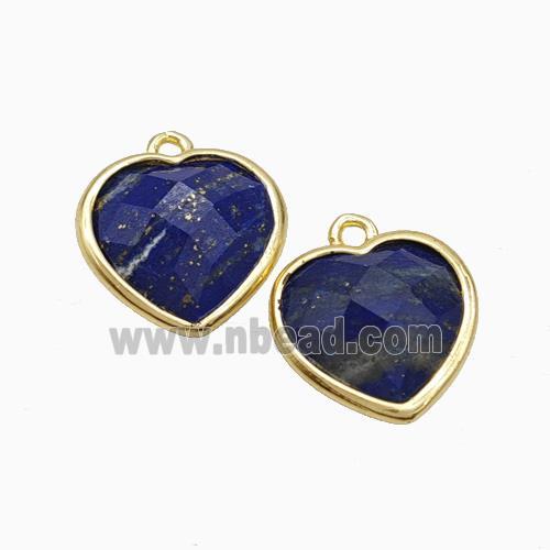 Natural Blue Lapis Lazuli Heart Pendant Faceted Gold Plated