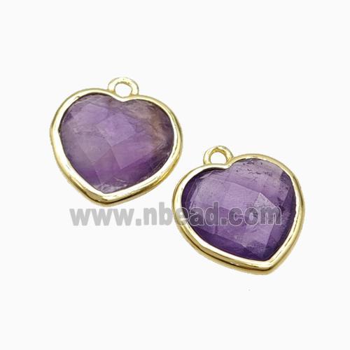 Natural Purple Amethyst Heart Pendant Faceted Gold Plated