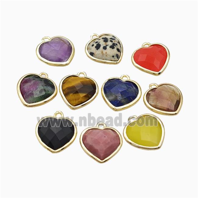 Natural Gemstone Heart Pendant Faceted Gold Plated Mixed