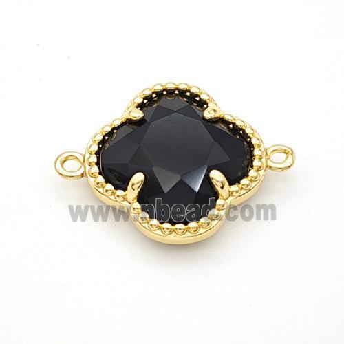 Black Obsidian Clover Connector Gold Plated