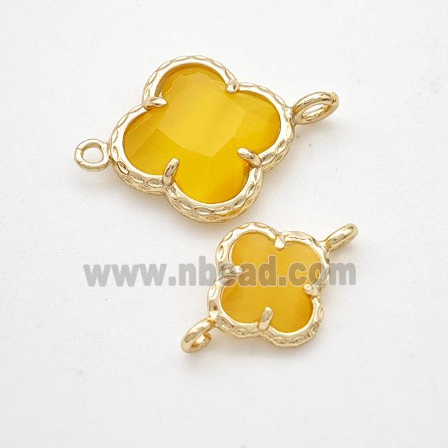 Golden Cats Eye Glass Clover Connector Gold Plated