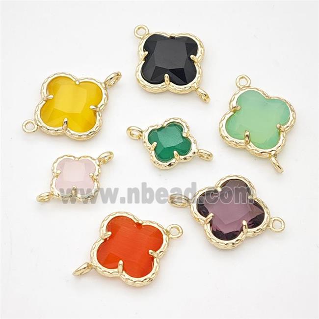 Mixed Glass Clover Connector Gold Plated