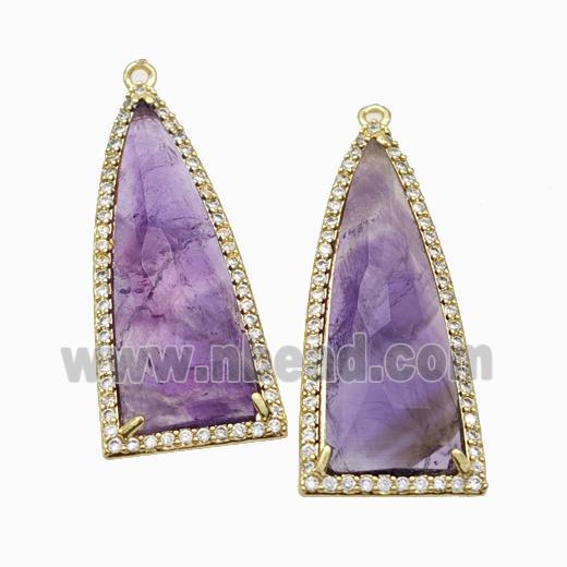 Natural Purple Amethyst Arrowhead Pendant Copper Pave Zirconia Gold Plated