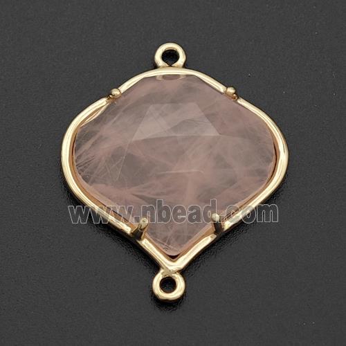 Natural Pink Rose Quartz FireBalloon Connector Gold Plated