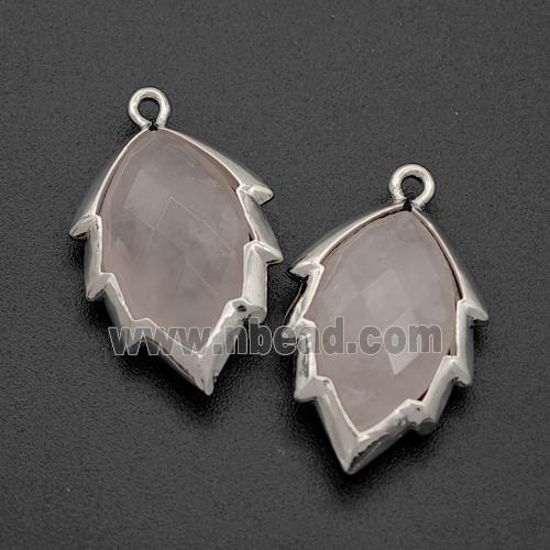 Natural Pink Rose Quartz Leaf Pendant Platinum Plated