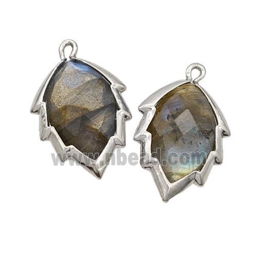 Natural Labradorite Leaf Pendant Platinum Plated