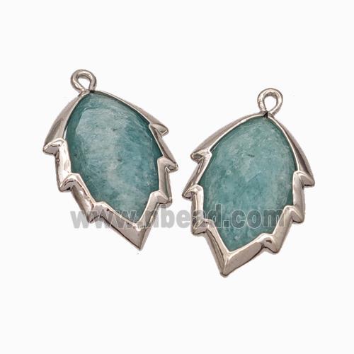 Natural Green Amazonite Leaf Pendant Platinum Plated