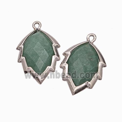 Natural Green Strawberry Quartz Leaf Pendant Platinum Plated