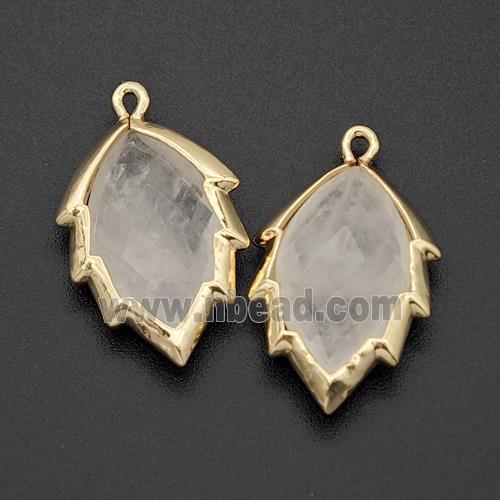 Natural Clear Quartz Leaf Pendant Gold Plated