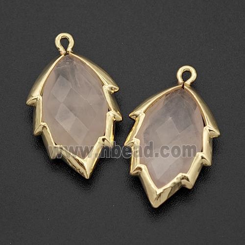 Natural Pink Rose Quartz Leaf Pendant Gold Plated