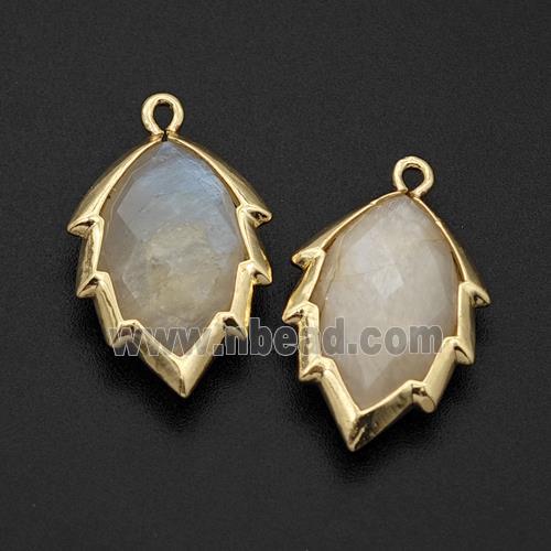 Natural White Moonstone Leaf Pendant Gold Plated