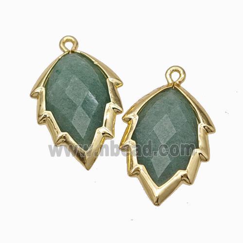 Natural Green Strawberry Quartz Leaf Pendant Gold Plated