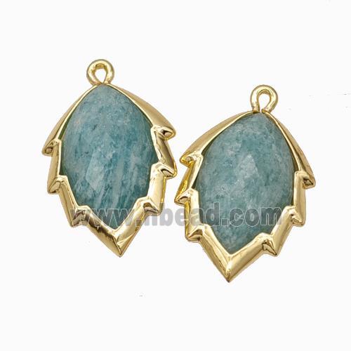 Natural Green Amazonite Leaf Pendant Gold Plated