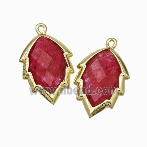 Red Dye Jade Leaf Pendant Gold Plated