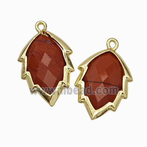 Natural Red Jasper Leaf Pendant Gold Plated