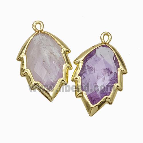 Natural Lt.purple Amethyst Leaf Pendant Gold Plated