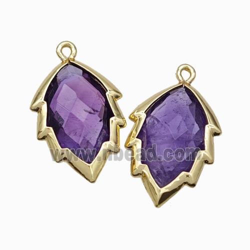 Natural Purple Amethyst Leaf Pendant Gold Plated